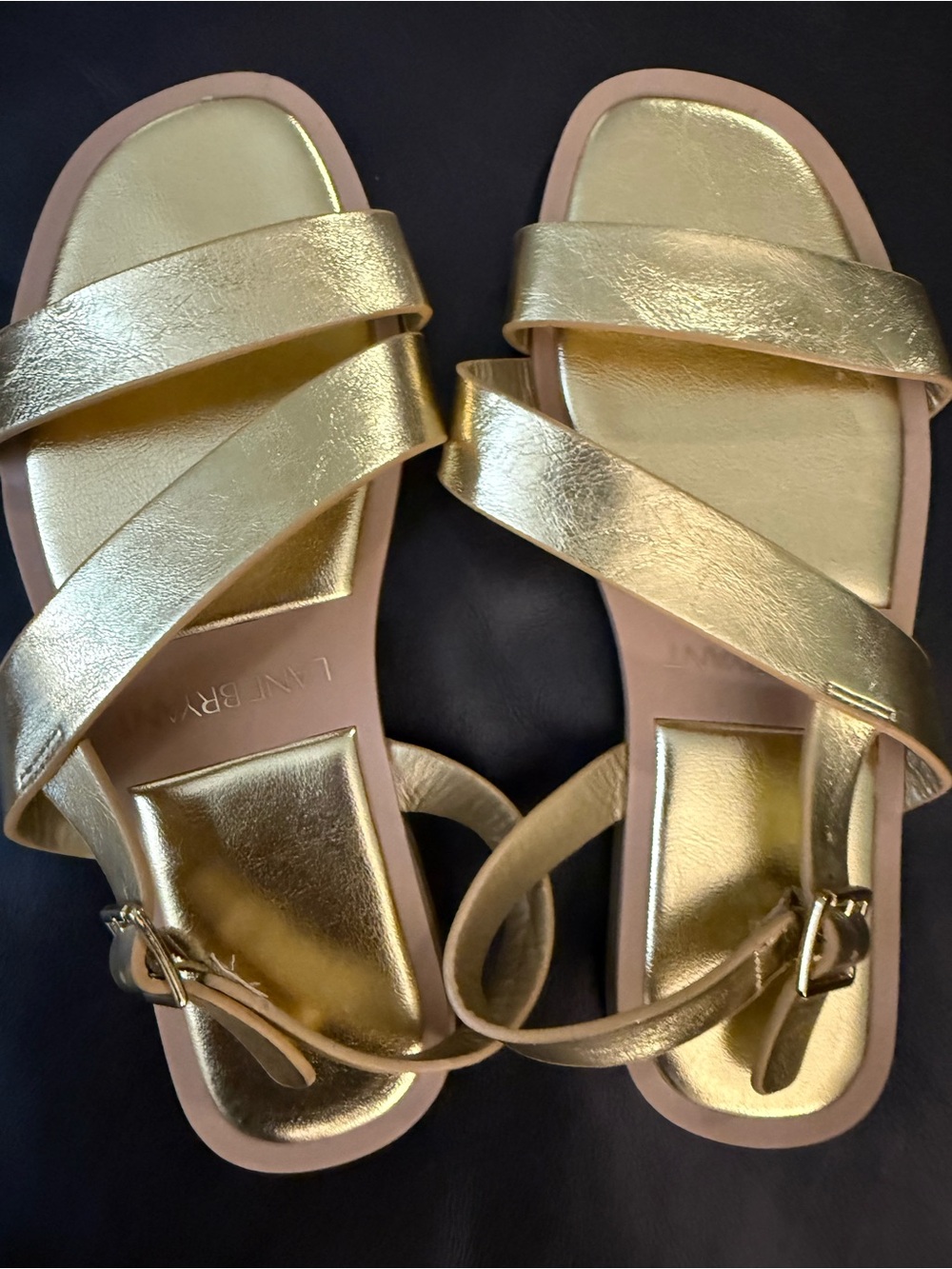 Lane Bryant Metallic Gold Crisscross Ankle-Strap Sandals